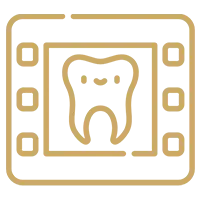 Dental X-ray icon showing tooth scan in medical frame for dentistry services
