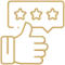 Thumbs up hand with three-star rating icon representing customer satisfaction and positive dental review feedback.