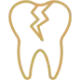Cracked tooth icon in gold outline representing dental damage and repair services.