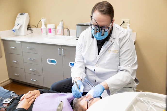 Dental cleaning and oral exam during routine check-up